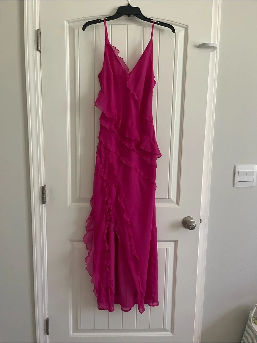Abercrombie & Fitch Hot Pink Ruffle Maxi Slip Dress